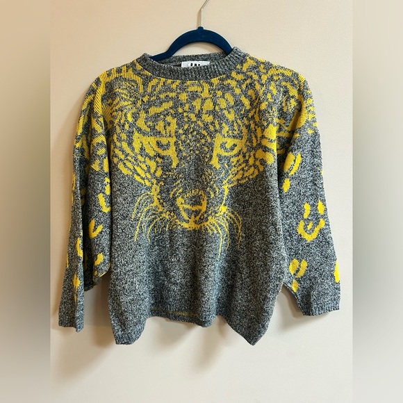 In Charge Sweaters - In Charge USA Vintage Leopard Jaguar Cheetah Figure Knit Sweater, Animal Print